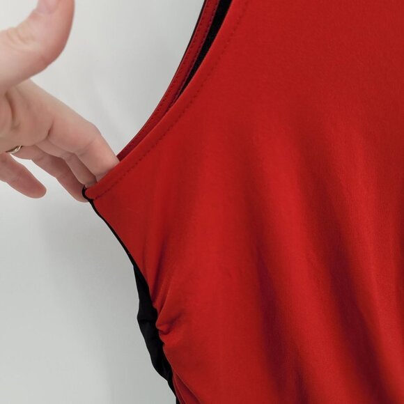 Kenneth Cole Womens large red black Color block blouse sleeveless ruched zip - Picture 2 of 9